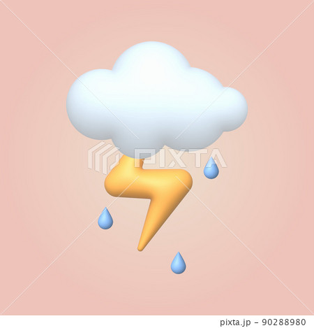 3d cartoon style weather icon cloud with thunderstorm and rain. Vector 3d cartoon style weather icon cloud with thunderstorm and rain. Vector 90288980