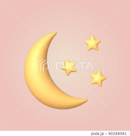 3d cartoon style weather icon moon with stars. Vector 3d cartoon style weather icon moon with stars. Vector 90288981