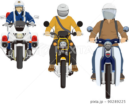 バイク取り締まり中の白バイ　前から 90289225