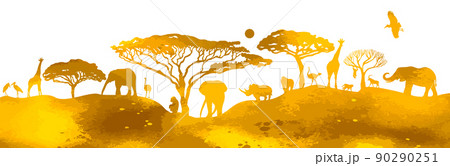 African Yellow landscape with animals. Vector illustration 90290251