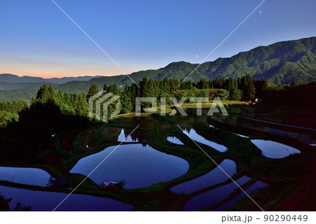 朝の「うへ山」の棚田 90290449