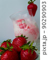 Strawberries ingridient with blurried strawberry ice cream on background. High quality photo 90290903