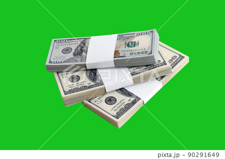 Bundle of US dollar bills isolated on chroma keyer green. Pack of american money with high resolution on perfect green mask Bundle of US dollar bills isolated on chroma keyer green. Pack of american money with high resolution on perfect green mask 90291649
