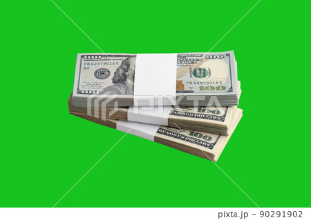 Bundle of US dollar bills isolated on chroma keyer green. Pack of american money with high resolution on perfect green mask Bundle of US dollar bills isolated on chroma keyer green. Pack of american money with high resolution on perfect green mask 90291902