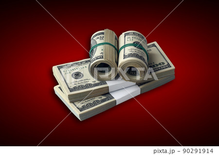 Bundle of US dollar bills isolated on white. Pack of american money with high resolution on perfect white background 90291914