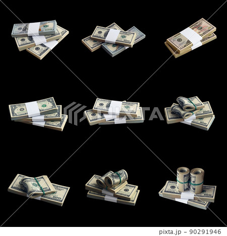 Big set of bundles of US dollar bills isolated on white. Collage with many packs of american money with high resolution on perfect white background Big set of bundles of US dollar bills isolated on white. Collage with many packs of american money with high resolution on perfect white background 90291946