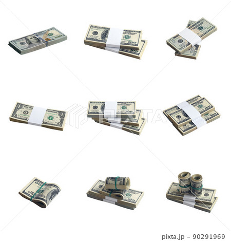 Big set of bundles of US dollar bills isolated on white. Collage with many packs of american money with high resolution on perfect white background Big set of bundles of US dollar bills isolated on white. Collage with many packs of american money with high resolution on perfect white background 90291969