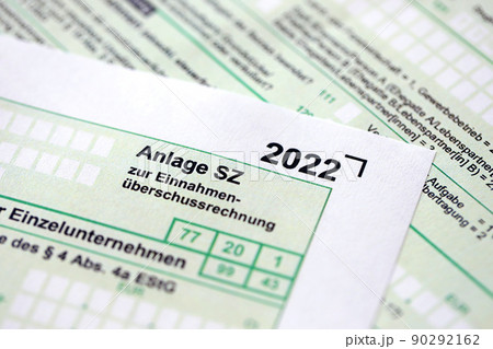 Anlage SZ - German 2022 Non-deductible debt interest form close up. The concept of taxation and accountant paperwork Germany 90292162