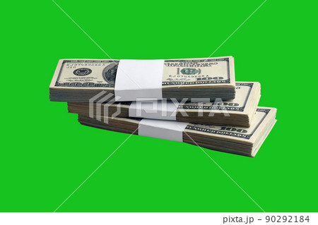 Bundle of US dollar bills isolated on chroma keyer green. Pack of american money with high resolution on perfect green mask 90292184