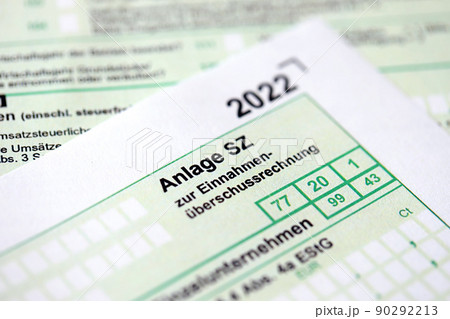 Anlage SZ - German 2022 Non-deductible debt interest form close up. The concept of taxation and accountant paperwork Germany 90292213