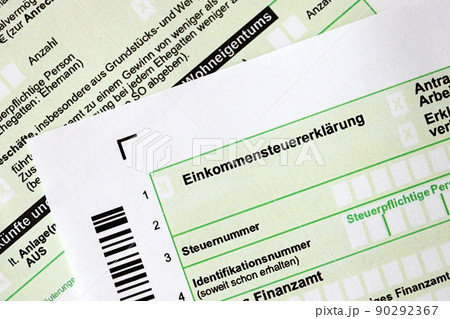German annual income tax return declaration form for 2022 year close up. The concept of tax reporting in Germany German annual income tax return declaration form for 2022 year close up. The concept of tax reporting in Germany 90292367