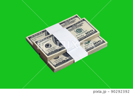 Bundle of US dollar bills isolated on chroma keyer green. Pack of american money with high resolution on perfect green mask Bundle of US dollar bills isolated on chroma keyer green. Pack of american money with high resolution on perfect green mask 90292392