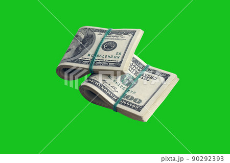 Bundle of US dollar bills isolated on chroma keyer green. Pack of american money with high resolution on perfect green mask Bundle of US dollar bills isolated on chroma keyer green. Pack of american money with high resolution on perfect green mask 90292393