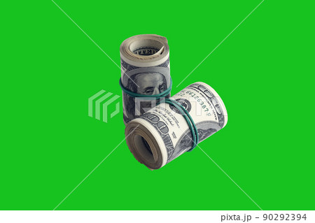Bundle of US dollar bills isolated on chroma keyer green. Pack of american money with high resolution on perfect green mask 90292394