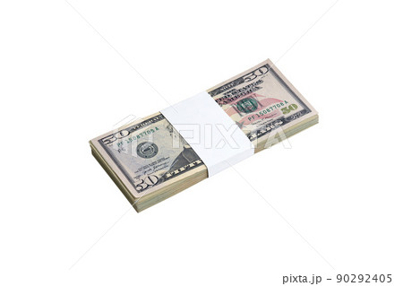 Bundle of US dollar bills isolated on white. Pack of american money with high resolution on perfect white background 90292405