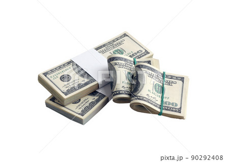 Bundle of US dollar bills isolated on white. Pack of american money with high resolution on perfect white background Bundle of US dollar bills isolated on white. Pack of american money with high resolution on perfect white background 90292408