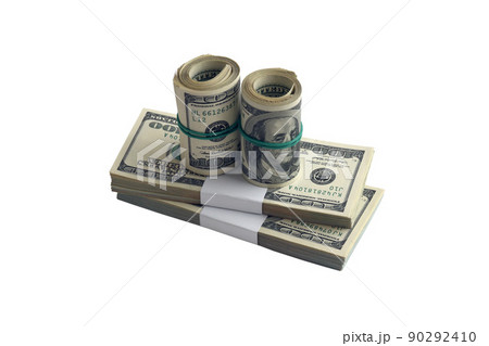 Bundle of US dollar bills isolated on white. Pack of american money with high resolution on perfect white background 90292410