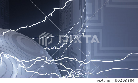 CGライトニング　放電する球体と模様のある立方体 90293284