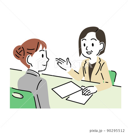 シンプルなタッチの就職相談をする女性 シンプルなタッチの就職相談をする女性 90295512