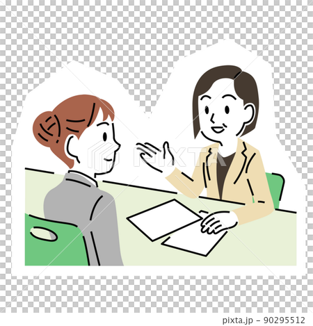 シンプルなタッチの就職相談をする女性 シンプルなタッチの就職相談をする女性 90295512