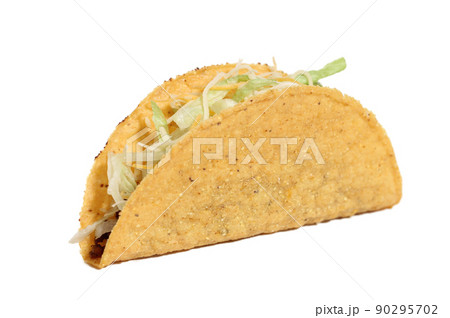 Crunchy Taco With Meat Isolated on White Background Crunchy Taco With Meat Isolated on White Background 90295702