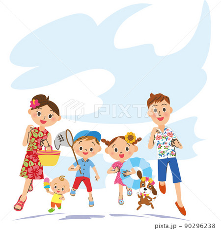 夏に向けて走り出す家族のイラスト素材