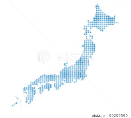 ドットで表現された水色の日本地図 90296599