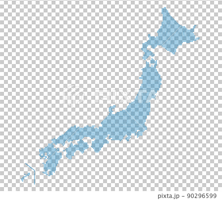ドットで表現された水色の日本地図 90296599