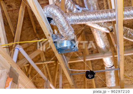Ventilation pipes in insulation material on the attic the house air ventilation 90297210