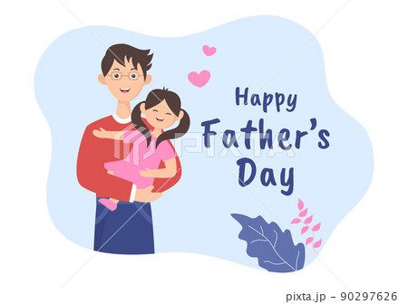 Happy Fathers Day Cartoon Illustration with Picture of Father and Son in Flat Style Design for Poster or Greeting Card 90297626