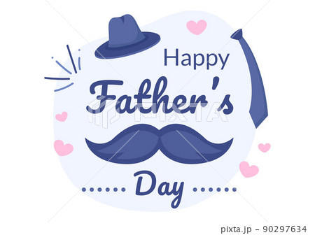 Happy Fathers Day Cartoon Illustration with Necktie, Mustache, Sunglasses, Coffee Cup or Bag in Flat Style Design for Poster or Greeting Card 90297634