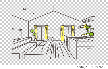 Living room in a house with a high ceiling 90297642