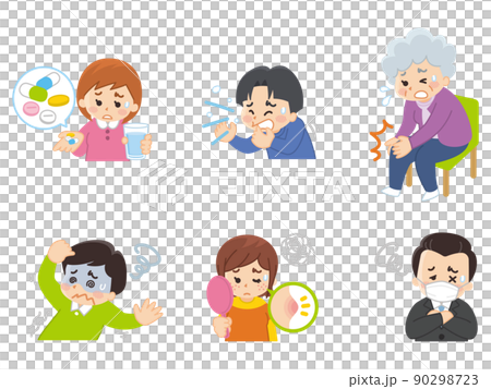 体調不良の人々　処方薬　風邪　膝痛　貧血　肌荒れ 90298723