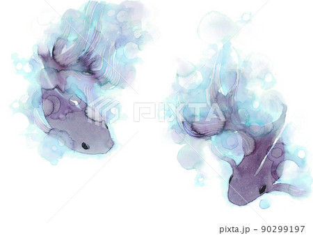 水中を泳ぐ金魚の水彩イラストのイラスト素材