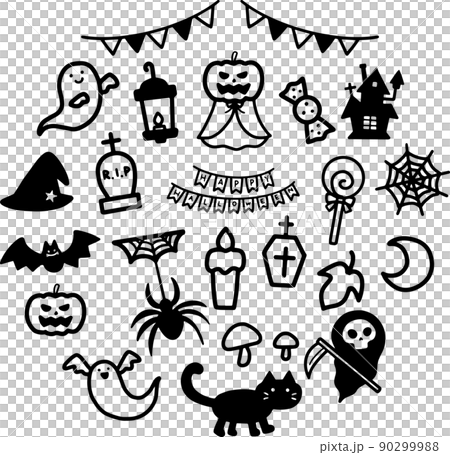 萬聖節手繪插畫素材集黑白 90299988