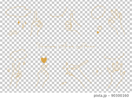 Vector illustrations of hand-drawn line drawings of various types of hand signs, hand poses, hand poses and callouts 90300160