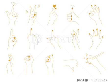 様々な種類のハンドサイン、ハンドポーズ、手のポーズの手描きの線画のベクターイラストセット 様々な種類のハンドサイン、ハンドポーズ、手のポーズの手描きの線画のベクターイラストセット 90300965