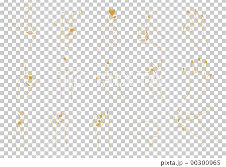 様々な種類のハンドサイン、ハンドポーズ、手のポーズの手描きの線画のベクターイラストセット 様々な種類のハンドサイン、ハンドポーズ、手のポーズの手描きの線画のベクターイラストセット 90300965