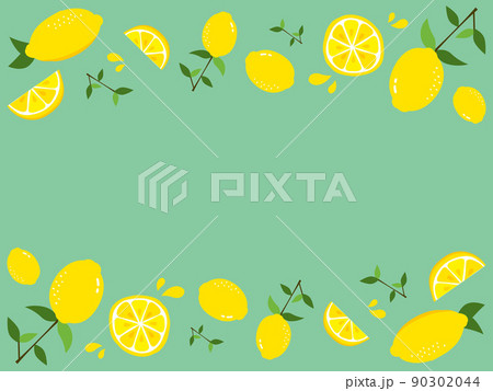 いろいろなレモンのイラスト背景　グリーン 90302044