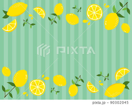 いろいろなレモンのイラストフレーム ストライプ背景 いろいろなレモンのイラストフレーム ストライプ背景 90302045