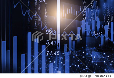 Stock market or forex trading graph and candlestick chart suitable for financial investment concept. Economy trends background for business idea and all art work design. Abstract finance background. 90302343