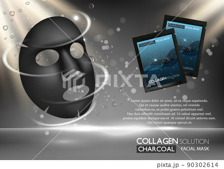Charcoal facial sheet mask advertising vector realistic illustration 90302614