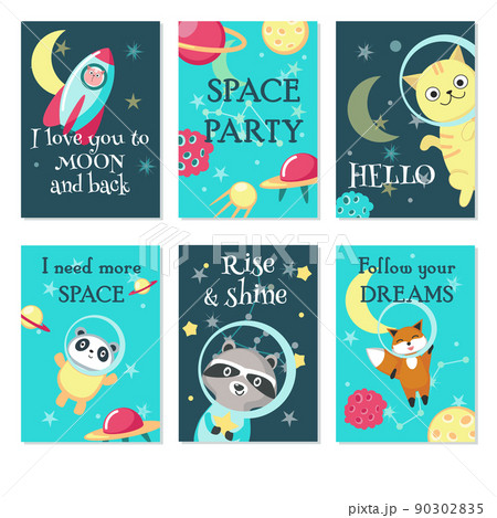 Space party invitation card vector template set 90302835
