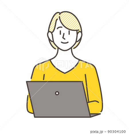 ノートパソコンを操作する女性【ベクターイラスト素材】 ノートパソコンを操作する女性【ベクターイラスト素材】 90304100