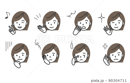 女性の色々な表情のセット 女性の色々な表情のセット 90304711