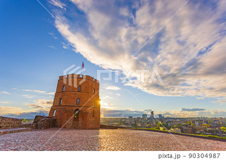 Storm over Gediminas castle in Vilnius, capital of Lithuania dramatic storm clouds in Lithuania, Europe 90304987