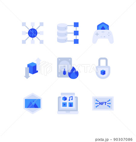 blockchain and NFT non fungible token, digital asset vector icon series blockchain and NFT non fungible token, digital asset vector icon series 90307086