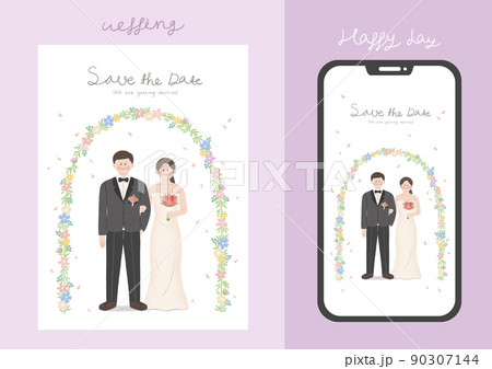 wedding invitation card and mobile letter_couple illustration 90307144