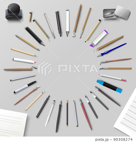 Calligraphy vector round frame from writing tools Calligraphy vector round frame from writing tools 90308274