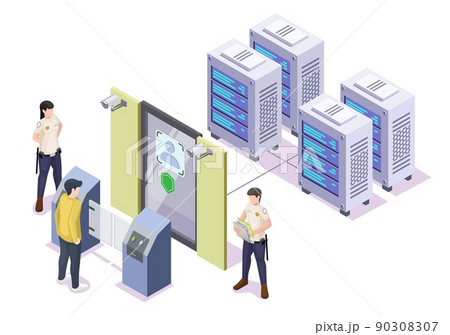 Face recognition access control system 3d vector Face recognition access control system 3d vector 90308307